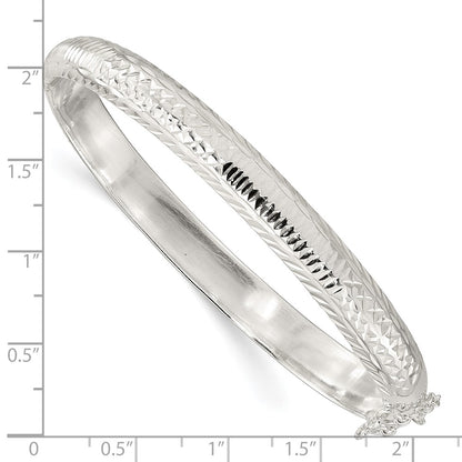 Sterling Silver Polished And D/C 7.25mm Hinged Bangle
