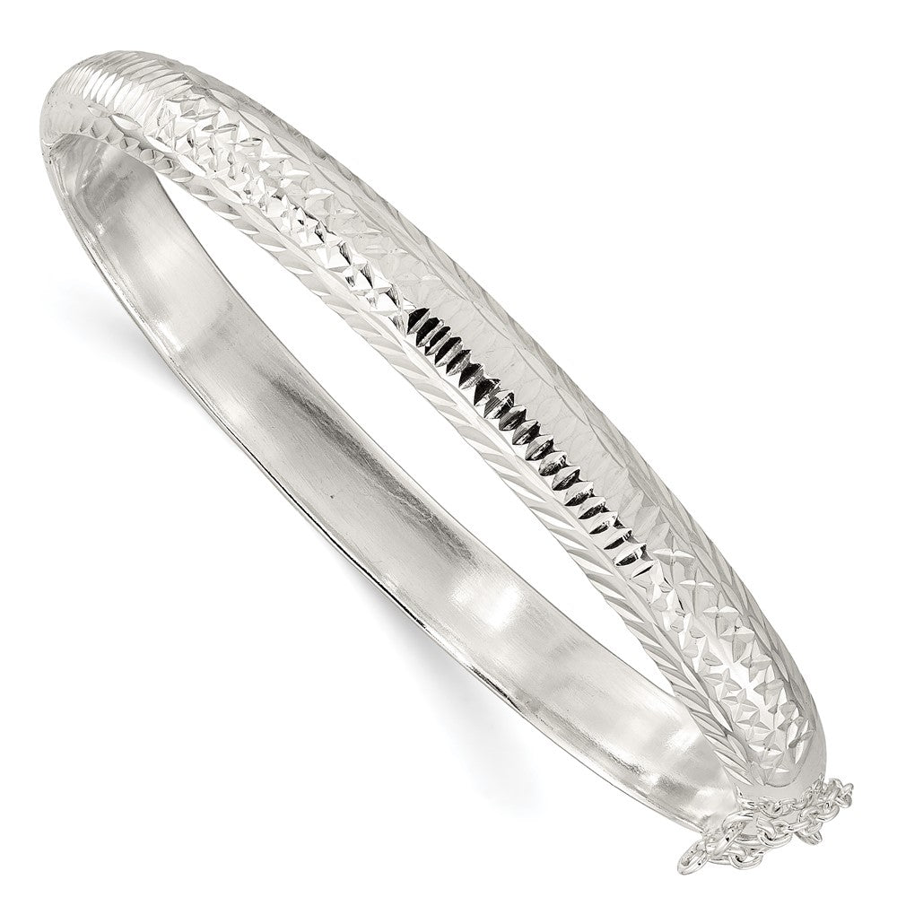 Sterling Silver Polished And D/C 7.25mm Hinged Bangle