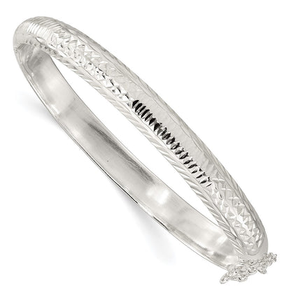 Sterling Silver Polished And D/C 7.25mm Hinged Bangle