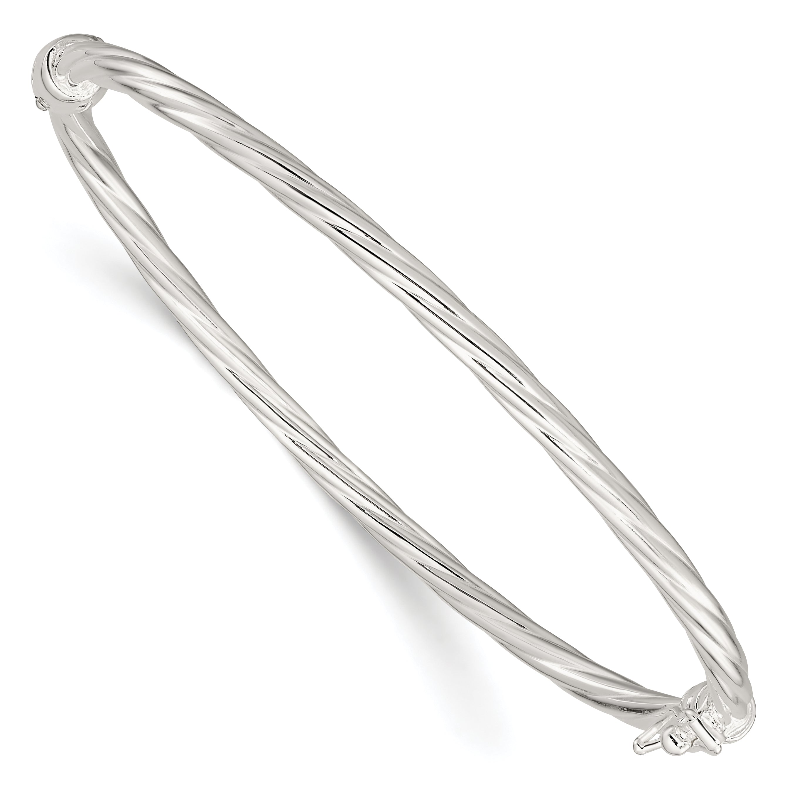 Sterling Silver Sliver Polished Twisted Hinged Bangle