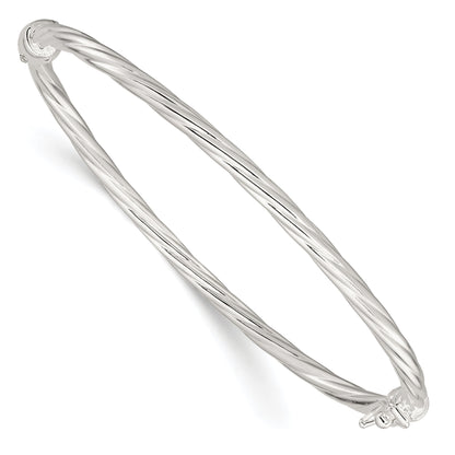 Sterling Silver Sliver Polished Twisted Hinged Bangle