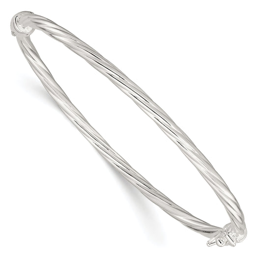 Sterling Silver Sliver Polished Twisted Hinged Bangle