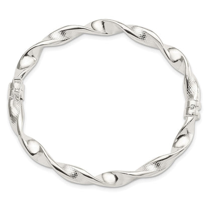 Sterling Silver Polished Twisted Textured Hinged Bangle