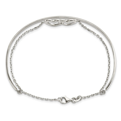 Sterling Silver Polished Double Heart And Bangle