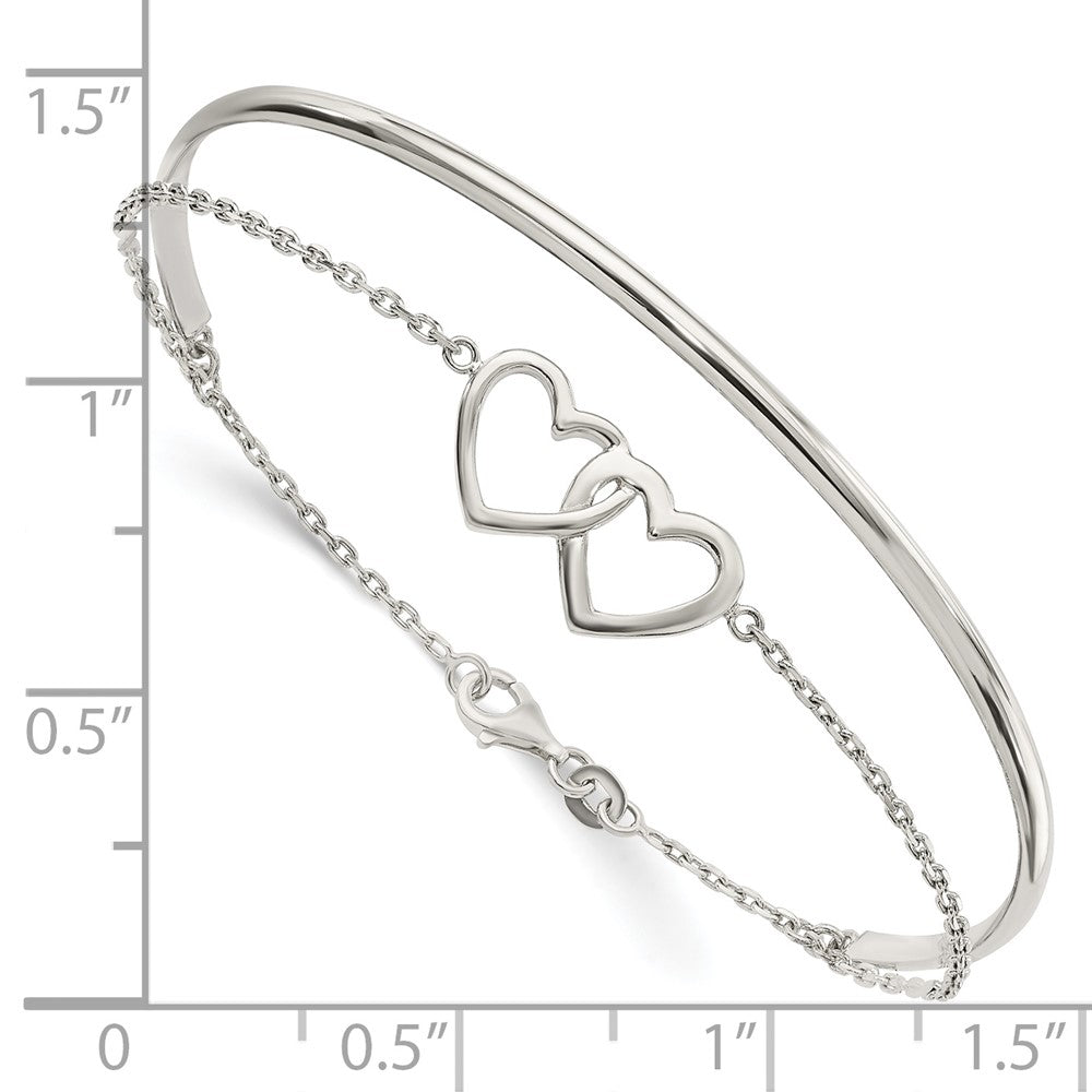 Sterling Silver Polished Double Heart And Bangle