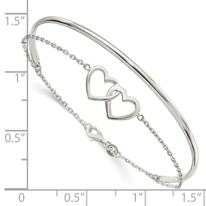 Sterling Silver Polished Double Heart And Bangle