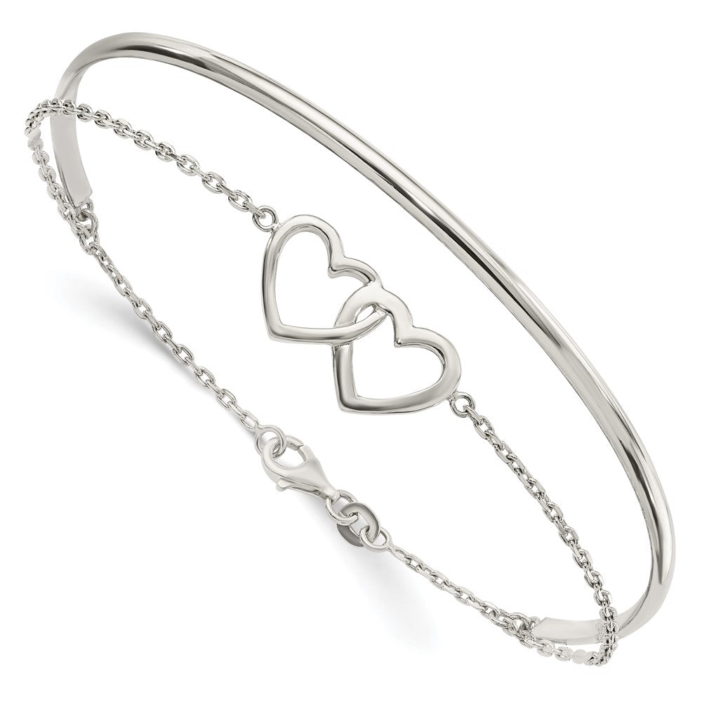 Sterling Silver Polished Double Heart And Bangle