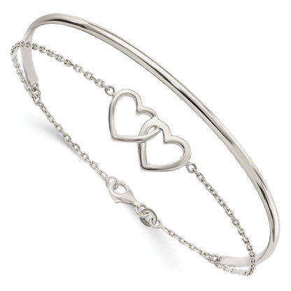 Sterling Silver Polished Double Heart And Bangle
