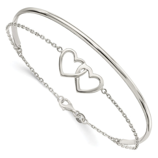 Sterling Silver Polished Double Heart And Bangle