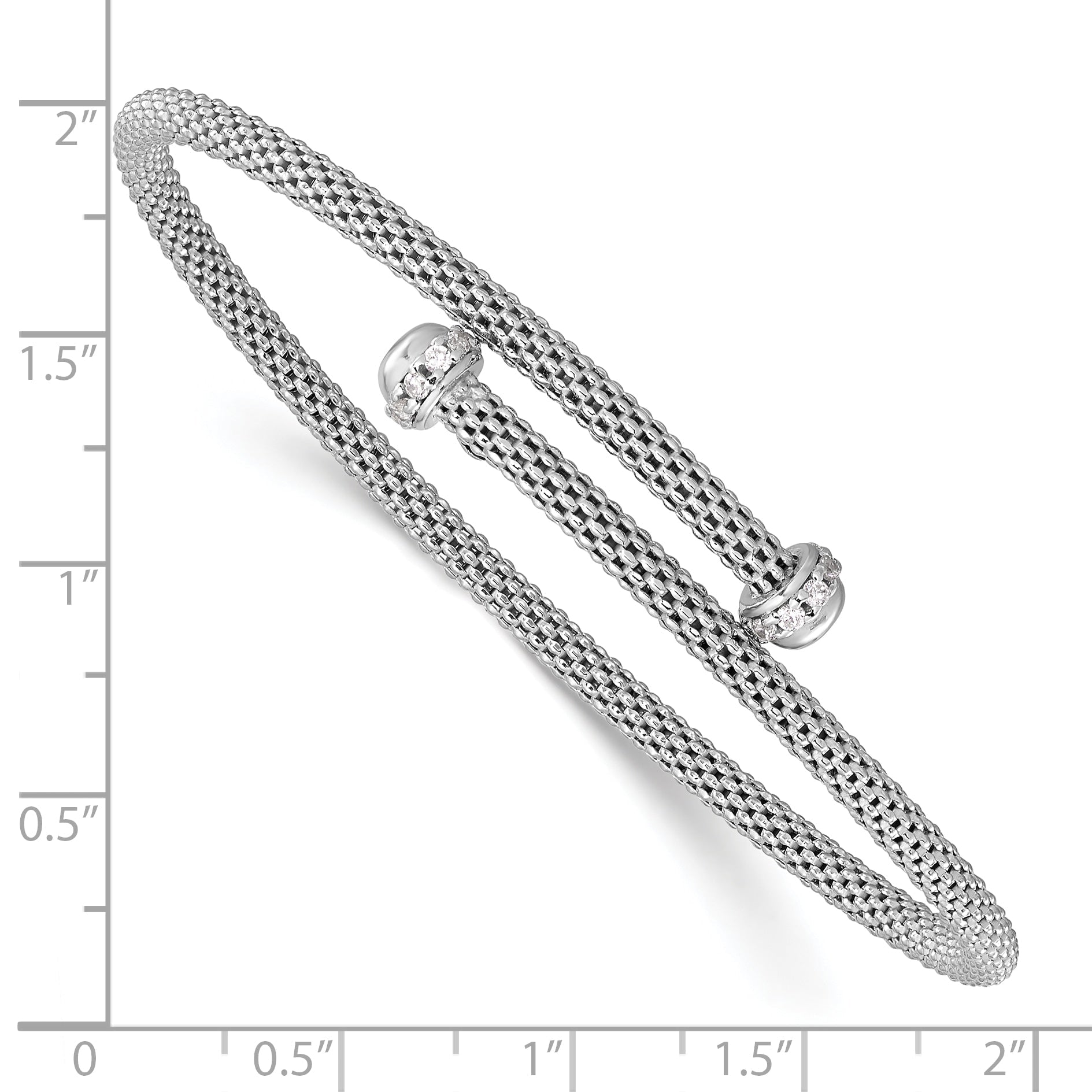 Sterling Silver Rhodium-Plated Polished Cz Flexible Cuff Bangle