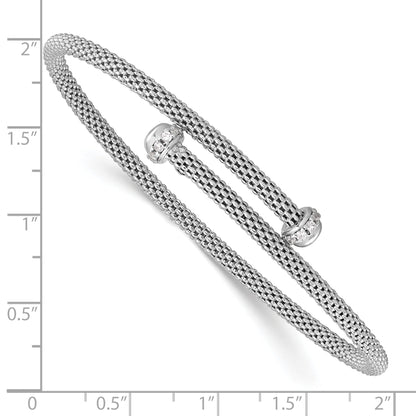 Sterling Silver Rhodium-Plated Polished Cz Flexible Cuff Bangle