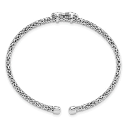 Sterling Silver Rhodium-Plated Polished Cz Infinity Flexible Cuff Bangle