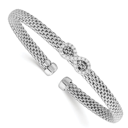 Sterling Silver Rhodium-Plated Polished Cz Infinity Flexible Cuff Bangle