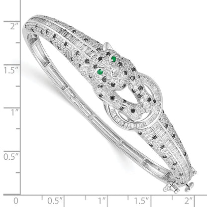Sterling Silver Rhodium-Plated Polished Cz Cheetah Hinged Bangle