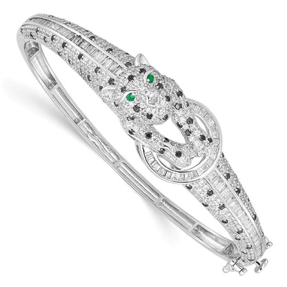 Sterling Silver Rhodium-Plated Polished Cz Cheetah Hinged Bangle