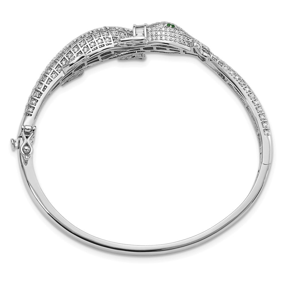 Sterling Silver Rhodium-Plated Polished Cz Alligator Hinged Bangle