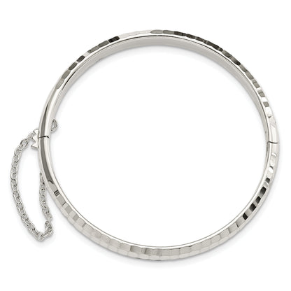 Sterling Silver Rhodium-Plated Polished & Diamond-Cut 5mm With Safety Clasp Hinged Children'S Bangle