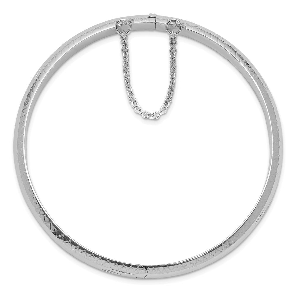 7.5 Inch Sterling Silver Rhodium-Plated 7mm Fancy Hinged Bangle Bracelet