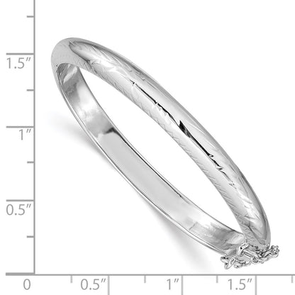 Sterling Silver Rhodium-Plated Polished & Diamond-Cut 5mm With Safety Clasp Hinged Children'S Bangle