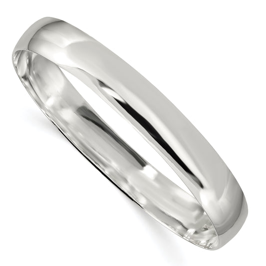 7.5 Inch Sterling Silver 9.75mm Solid Polished Plain Slip-On Bangle Bracelet