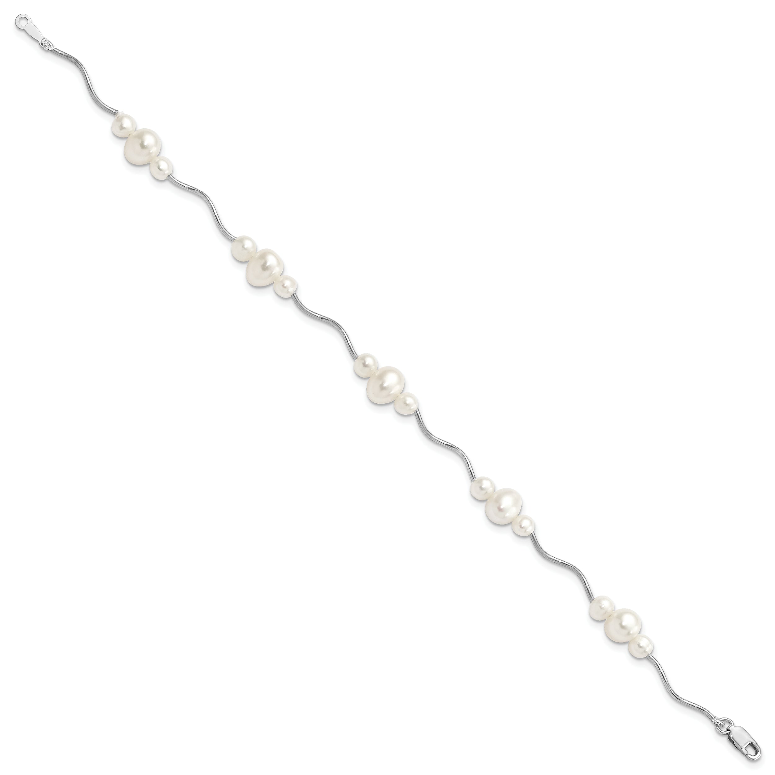 7.25 Inch Sterling Silver Rhod-Plated 3-6mm Fwc Pearl Bracelet