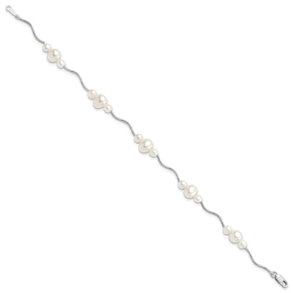 7.25 Inch Sterling Silver Rhod-Plated 3-6mm Fwc Pearl Bracelet