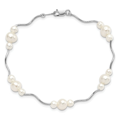 7.25 Inch Sterling Silver Rhod-Plated 3-6mm Fwc Pearl Bracelet