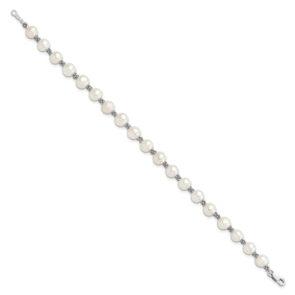 7.25 Inch Sterling Silver Rhodium-Plated White Fw Cultured Pearl Bracelet