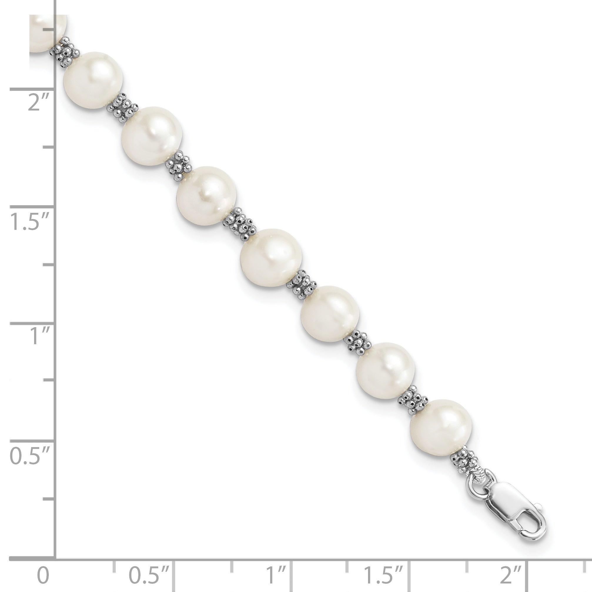 7.25 Inch Sterling Silver Rhodium-Plated White Fw Cultured Pearl Bracelet