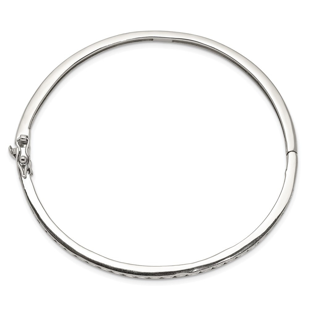 8 Inch Sterling Silver Rhodium-Plated Cz Hinged Bangle Bracelet