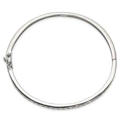 8 Inch Sterling Silver Rhodium-Plated Cz Hinged Bangle Bracelet