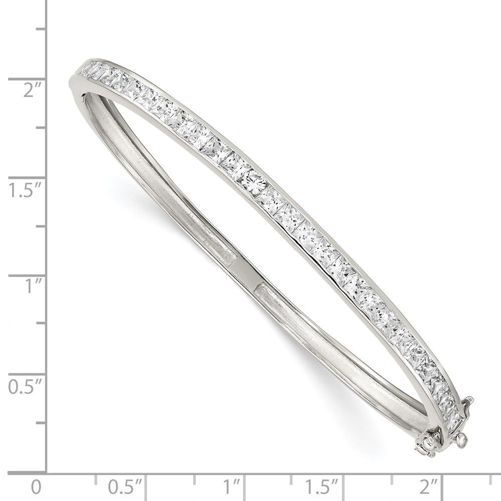 8 Inch Sterling Silver Rhodium-Plated Cz Hinged Bangle Bracelet