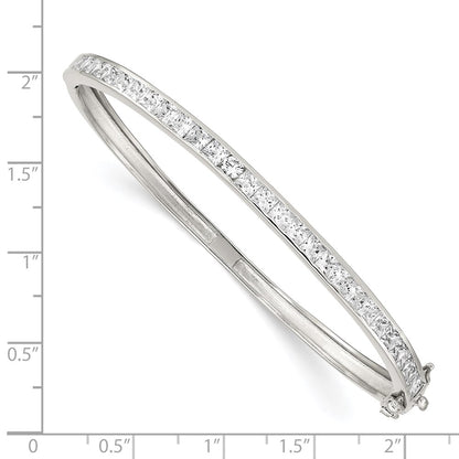 8 Inch Sterling Silver Rhodium-Plated Cz Hinged Bangle Bracelet