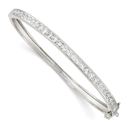 8 Inch Sterling Silver Rhodium-Plated Cz Hinged Bangle Bracelet