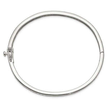 8 Inch Sterling Silver Rhodium-Plated Clear Cz Oval Hinged Bangle Bracelet