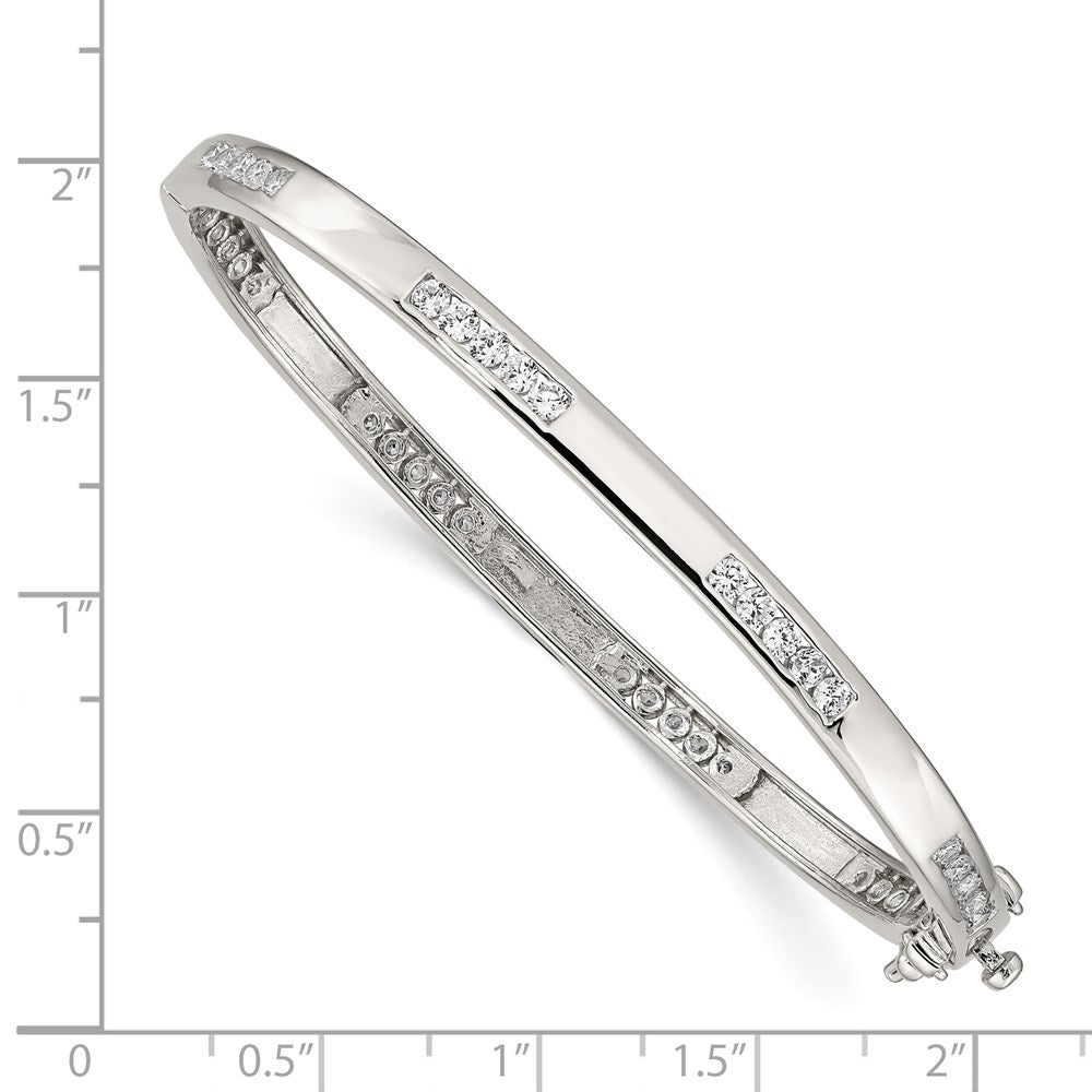 8 Inch Sterling Silver Rhodium-Plated Clear Cz Oval Hinged Bangle Bracelet