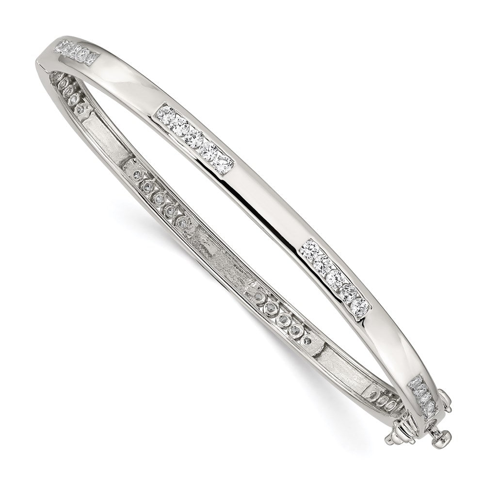 8 Inch Sterling Silver Rhodium-Plated Clear Cz Oval Hinged Bangle Bracelet
