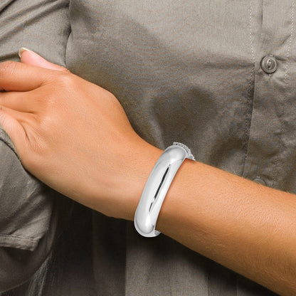 Sterling Silver Rhodium-Plated 15mm Fancy Hinged Bangle Bracelet