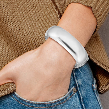 7.25 Inch Sterling Silver Rhodium-Plated 20mm Fancy Hinged Bangle Bracelet