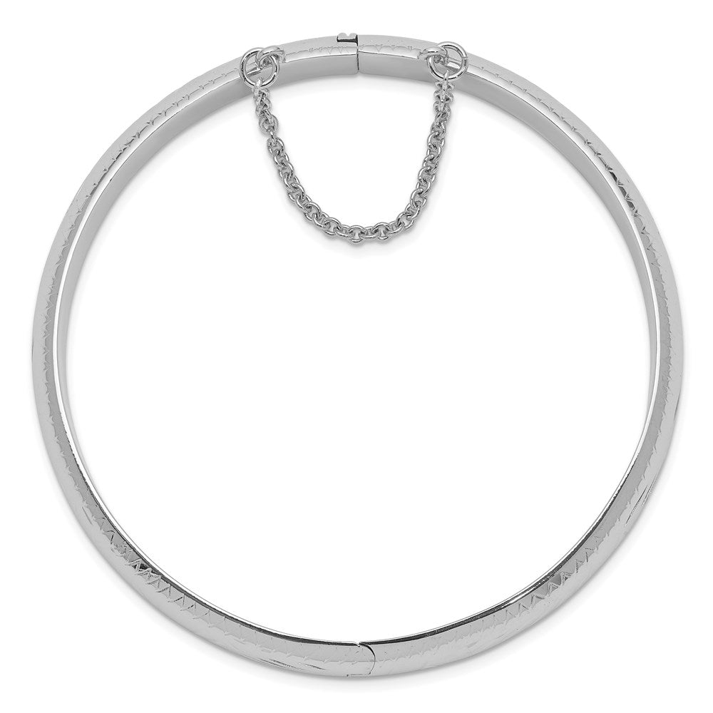 Sterling Silver Rhodium-Plated 9.5mm D/C Fancy Hinged Bangle Bracelet
