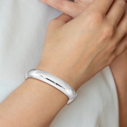 Sterling Silver Rhodium-Plated D/C 12mm Fancy Hinged Bangle Bracelet
