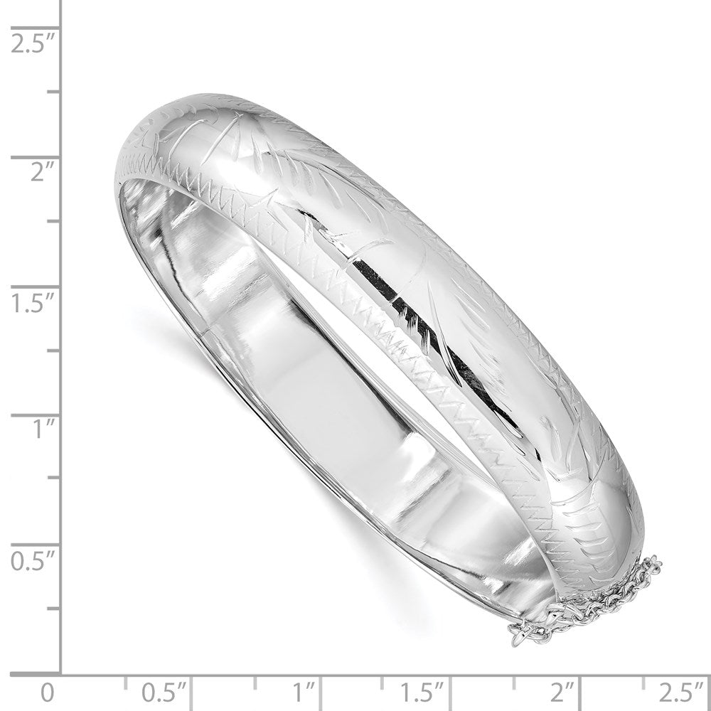 Sterling Silver Rhodium-Plated D/C 12mm Fancy Hinged Bangle Bracelet