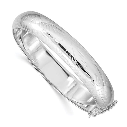 Sterling Silver Rhodium-Plated D/C 12mm Fancy Hinged Bangle Bracelet