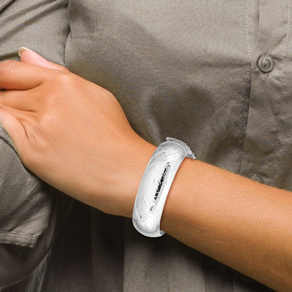 7 Inch Sterling Silver Rhodium-Plated D/C 20mm Hinged Bangle Bracelet