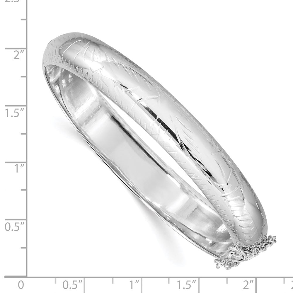 Sterling Silver Rhodium-Plated D/C 10.25mm Hinged Bangle Bracelet