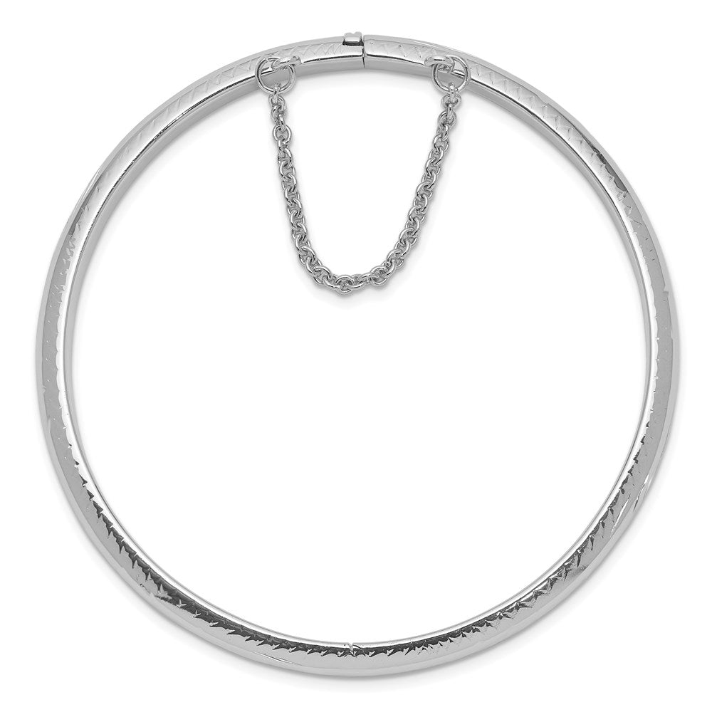 7.25 Inch Sterling Silver Rhodium-Plated 5mm D/C Hinged Bangle Bracelet