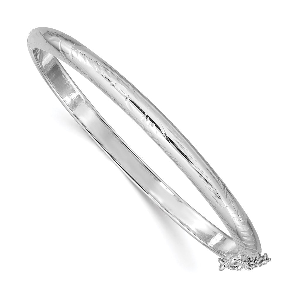 7.25 Inch Sterling Silver Rhodium-Plated 5mm D/C Hinged Bangle Bracelet