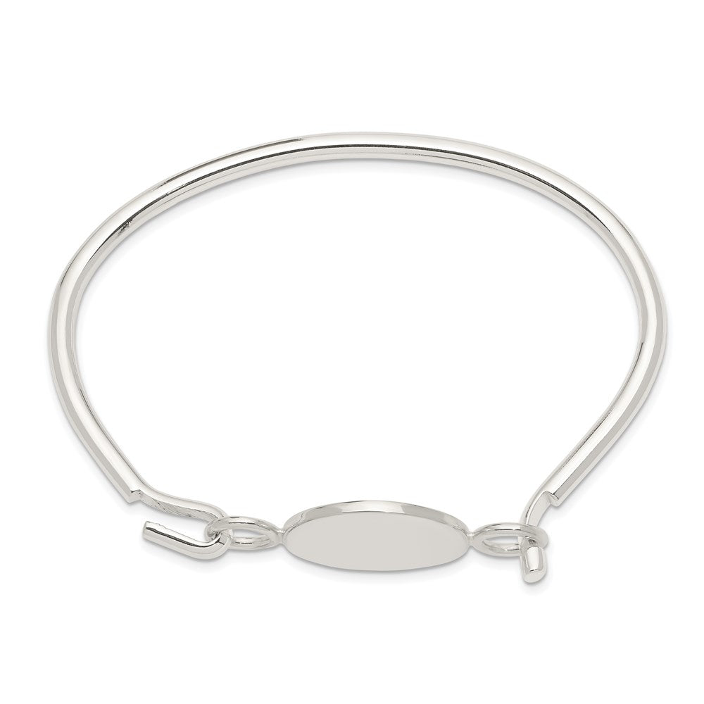 Sterling Silver Bangle W/Round Id Plate Bracelet