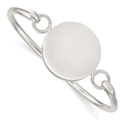 7 Inch Sterling Silver Bangle W/Round Id Plate Bracelet