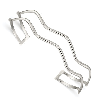 Sterling Silver 2-Strand Wavy Cuff Bangle
